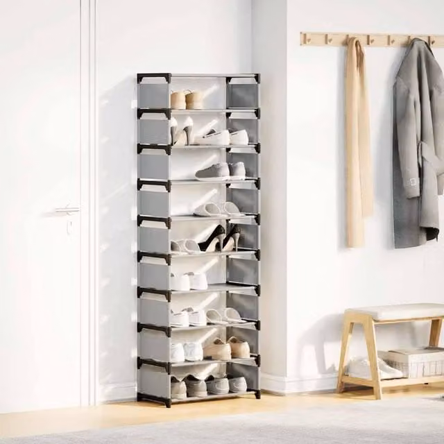 Berkfield Home 10-Tier Shoe Rack in Grey, W/D/H: 54 x 28 x 158 cm – 1