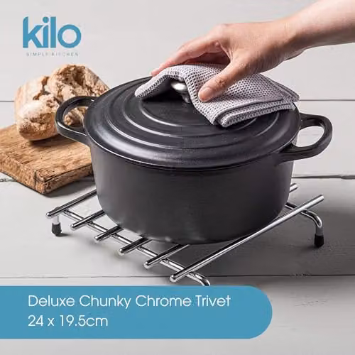 Kilo Deluxe Rectangular Metal Trivet in Silver, W: 24 cm, D: 20 cm, H: 2 cm – 2