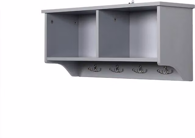 Home Source Polar Storage Shelf with Coat Hooks in Grey