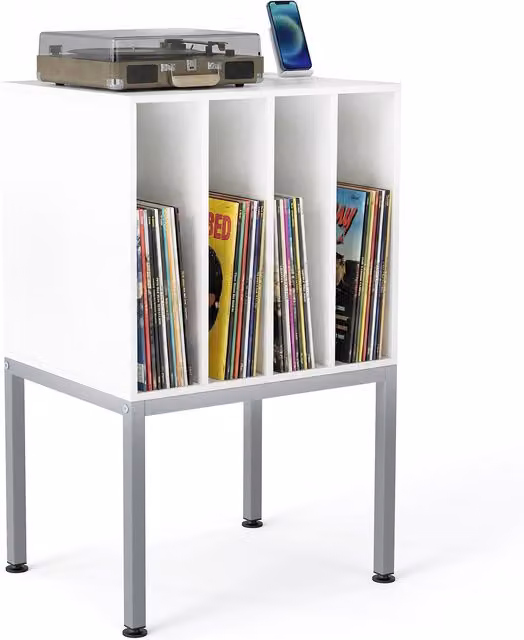 COSTWAY White Bedside Table and Record Storage Table with Media Compartments