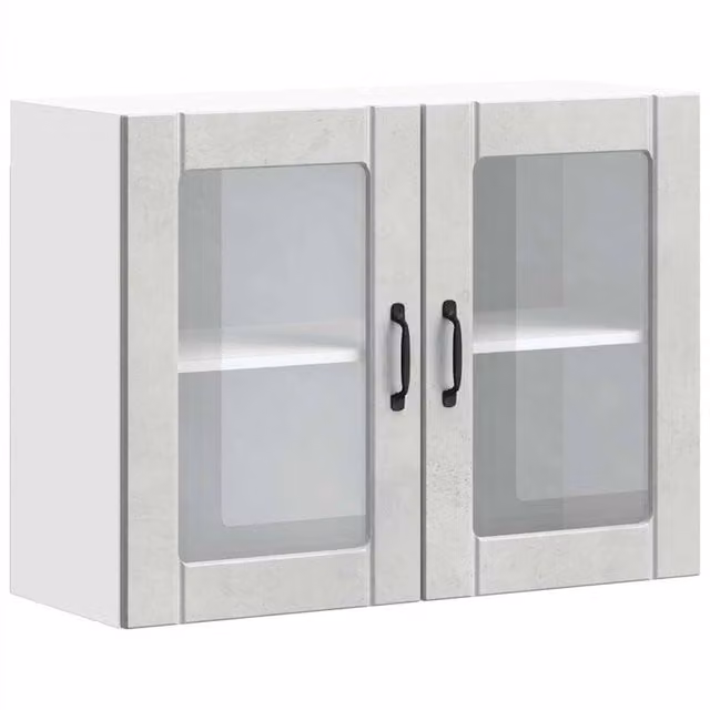 Berkfield Home Kalmar Artisan Oak Wall Mounted Kitchen Cabinet with Glass Doors in Grey