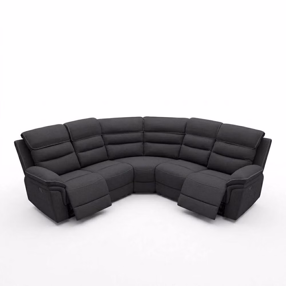 HOME LUXE INTERIOR Montana Dark Grey Fabric Electric Recliner Corner Sofa with Bluetooth, LED Lighting and USB Charging – 3