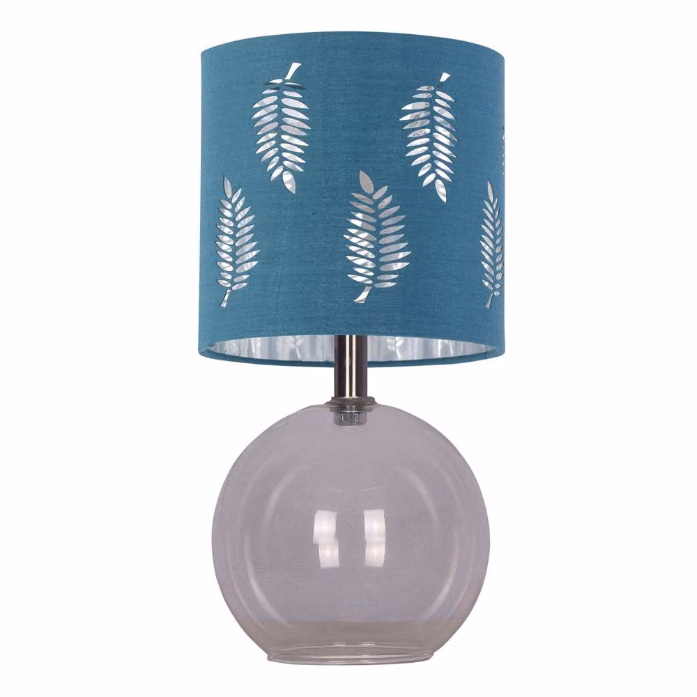 First Choice Lighting Buck Set of 2 Clear Glass Table Lamps with Teal Fabric Shades – 2