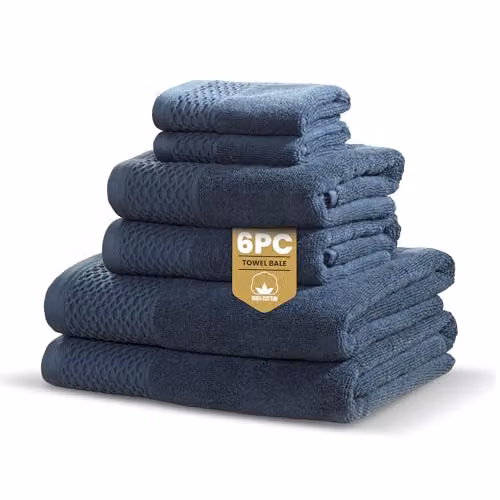 Rapport Home Eden Weave 6-Piece Cotton Towel Set in Blue, 500GSM Soft Absorbent Towels