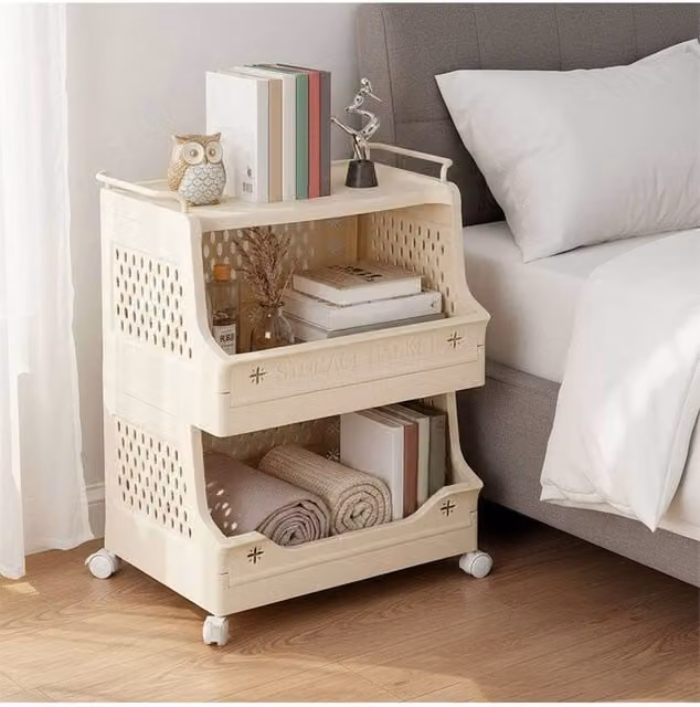 Living and Home 3-Tier Rolling Laundry Sorter Basket with Handles and Castors, Beige – 1