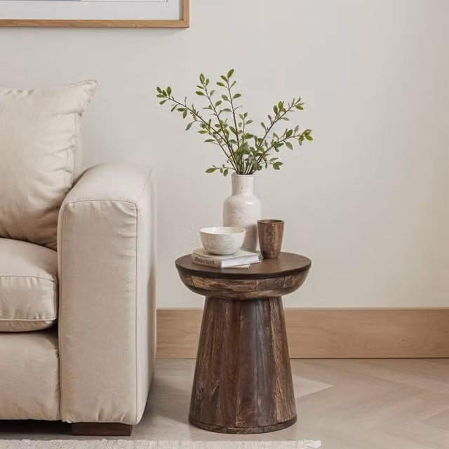 IH Design Natural Solid Dark Mango Wood Side Table in Brown, W/D/H: 38.0 x 45.0 x 38.0 cm – 1