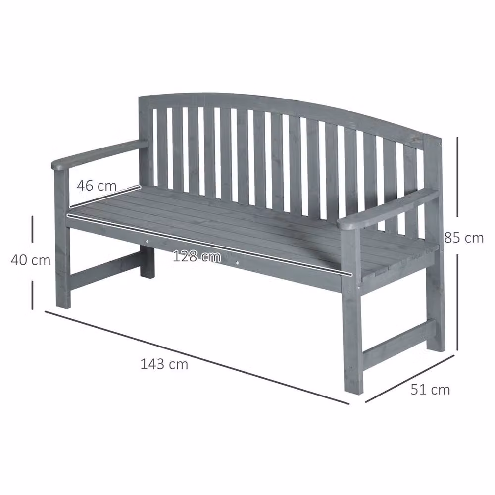 NESTLUNE Grey Wooden 2 Seater Slatted Garden Bench – 2