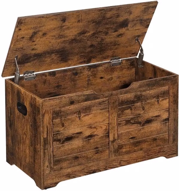 KORVIXA Brown Rustic Wood Storage Chest and Blanket Box W/D/H: 100 x 46 x 46 cm – 1