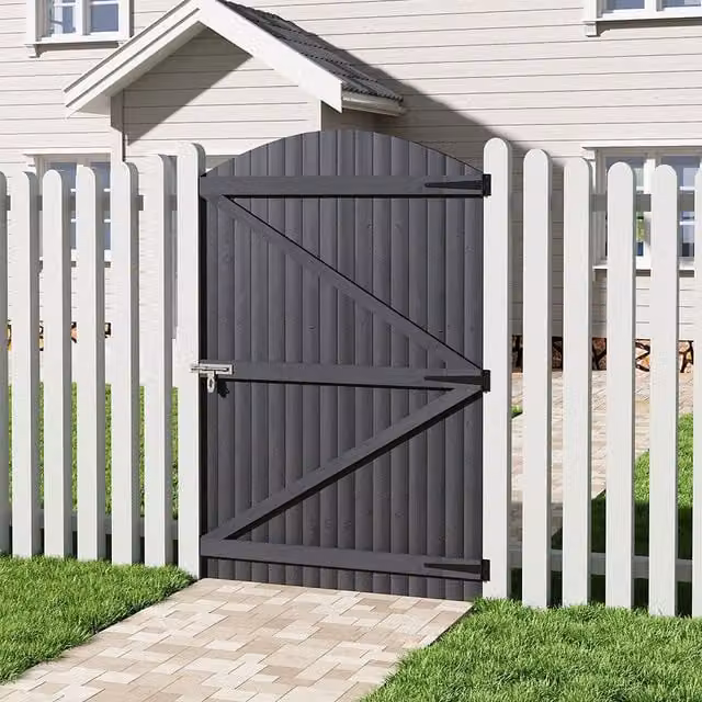 Livingandhome Arch Top Wooden Garden Gate, Grey, W: 105 cm, H: 150 cm
