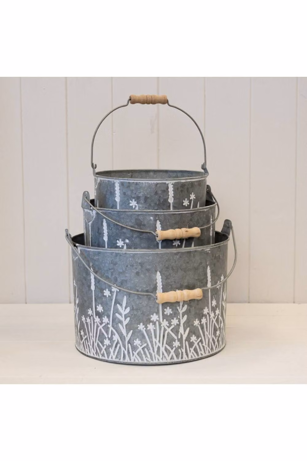 KDMD Meadow Design Buckets, Set of 3, Grey – 2