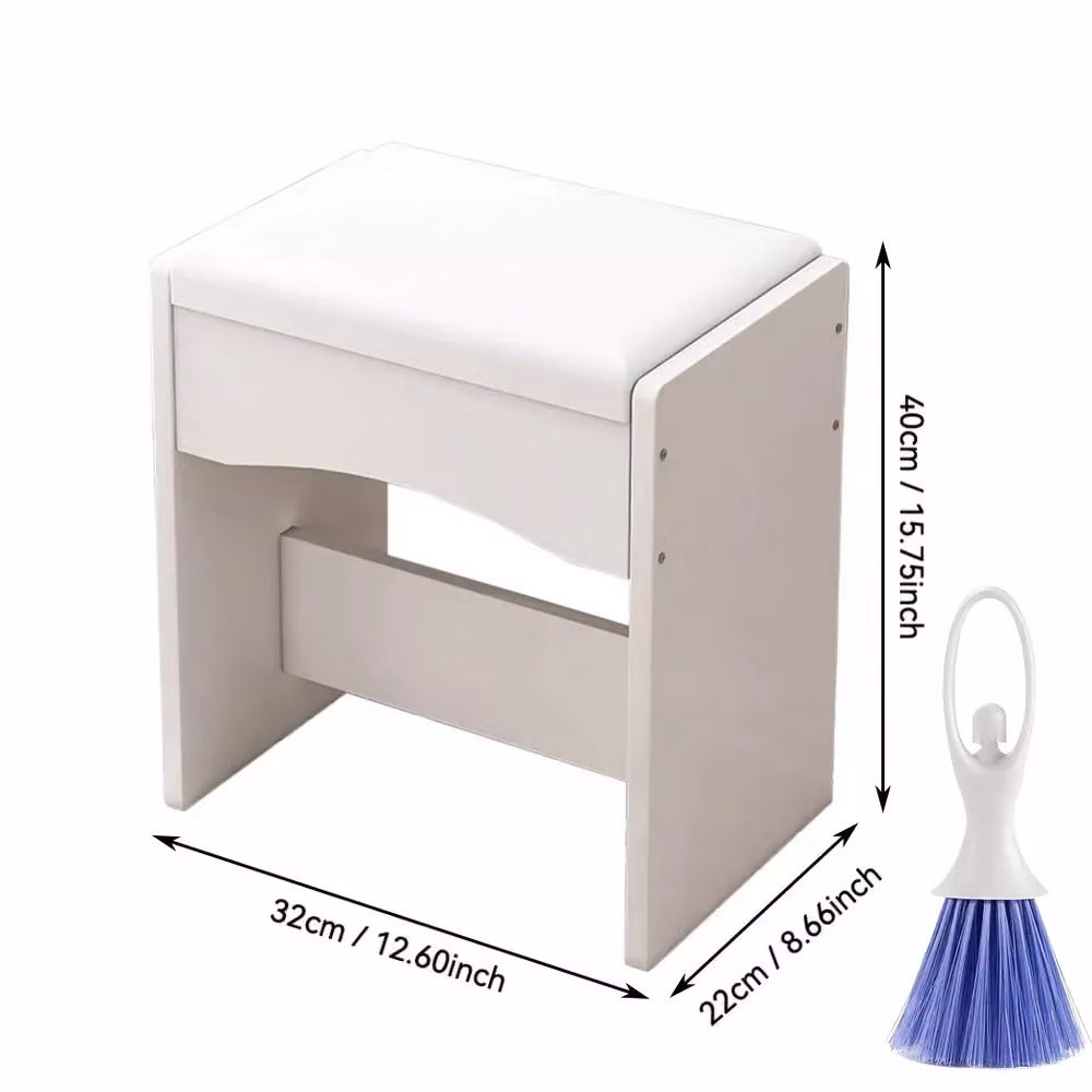 Hinsinc White Dressing Table Stool with Soft Padded Synthetic Leather Cushion, W/D/H: 40 x 40 x 40 cm – 2