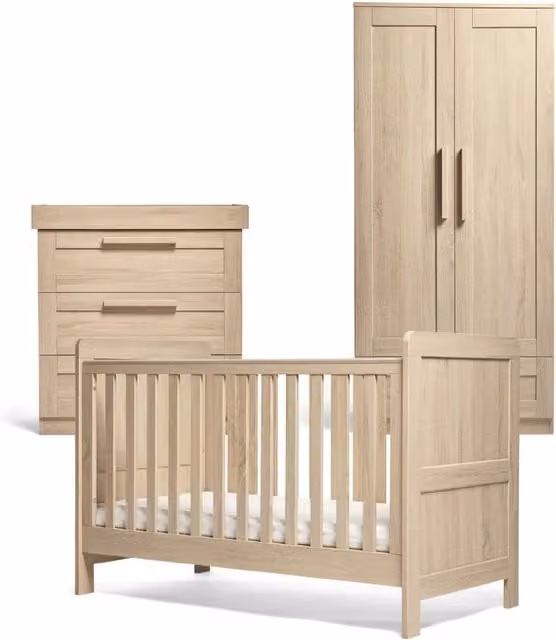 Mamas & Papas Atlas 3 Piece Cotbed Range with Dresser and Wardrobe in Brown and Beige