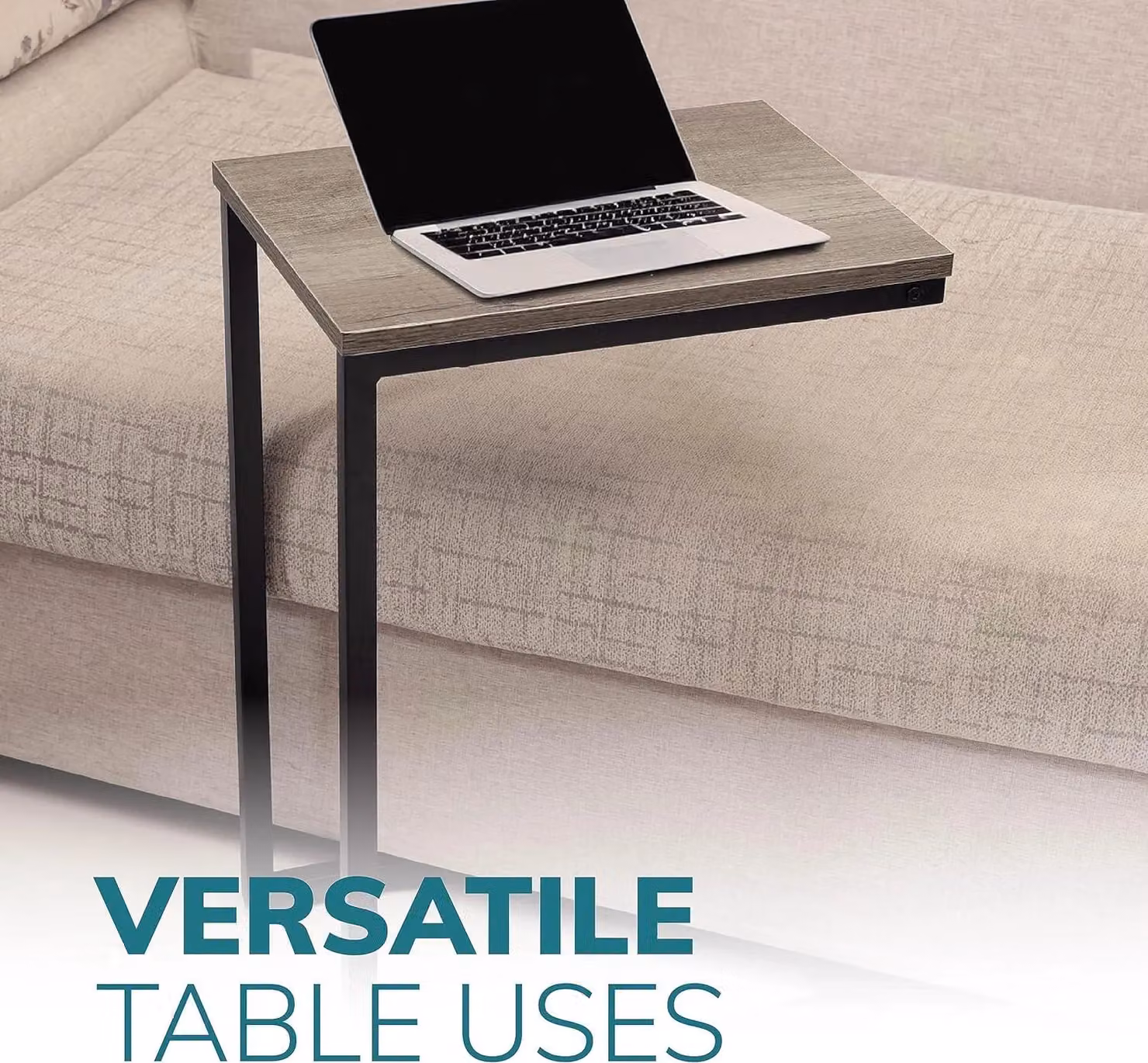 House of Home C-Shaped Side Table with Black Metal Frame and Wood Top, W/D/H: 60 x 40 x 25 cm – 4
