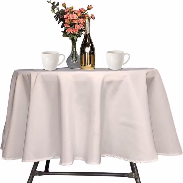 Trimming Shop Round Plain Polyester Tablecloth in Ivory