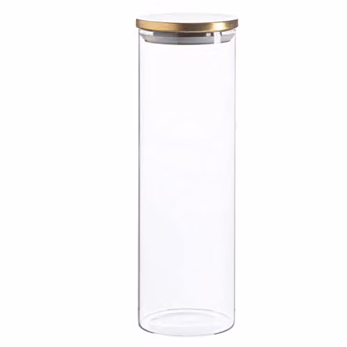 Argon Tableware Scandi Airtight Glass Storage Jar with Gold Metal Lid, 2 Litre