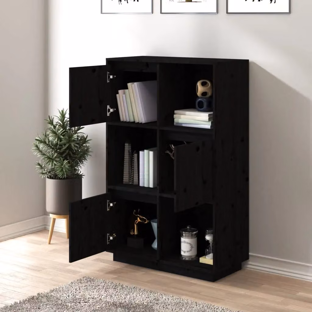 Berkfield Home Black Solid Wood Pine Highboard, W/D/H: 74 x 35 x 117 cm – 3