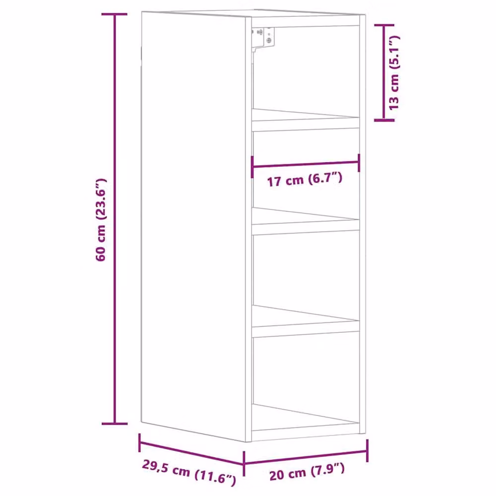 Berkfield Home Smoked Oak Hanging Cabinet, Brown, W/D/H: 20 x 29.5 x 60 cm – 3