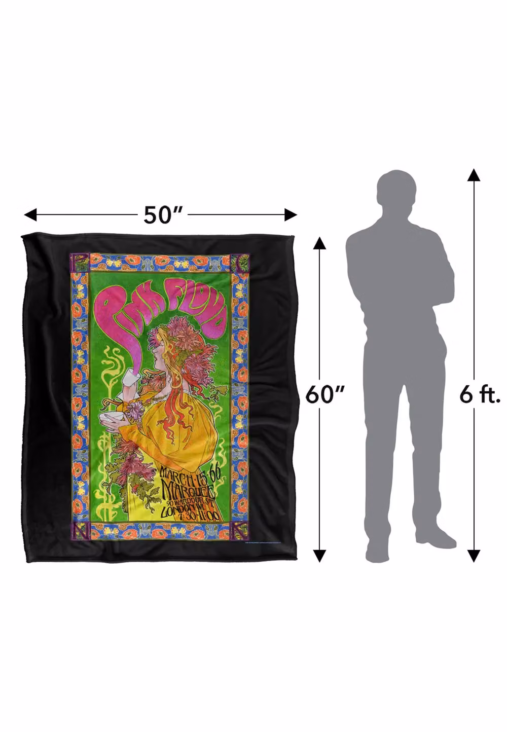LOGOVISION Pink Floyd 1966 Marquee London Poster Super Soft Fleece Throw Blanket, Multicolour, W/D/H: 152 x 127 cm – 8