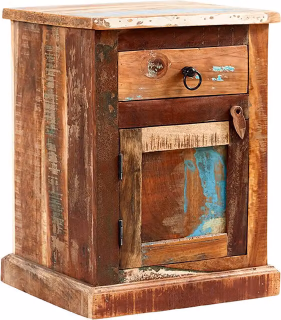 IH Design Modern Multicolour and Brown Reclaimed Wood Bedside Table