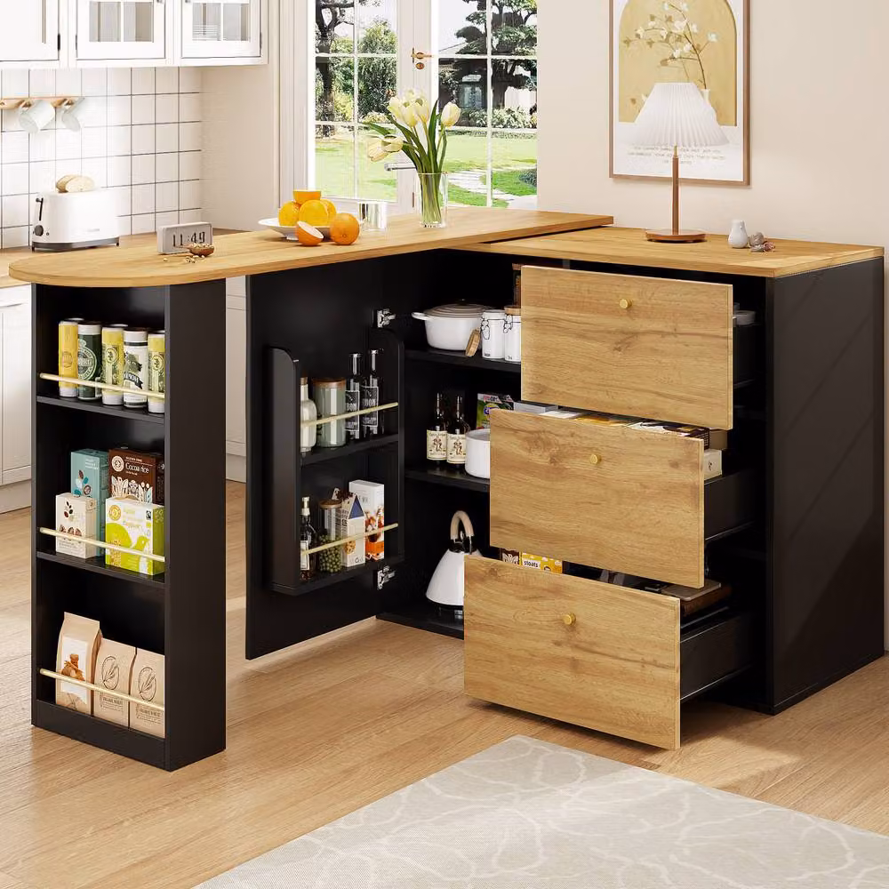STILVORA Modern Black Bar Table with Rotating Top and Storage – 3