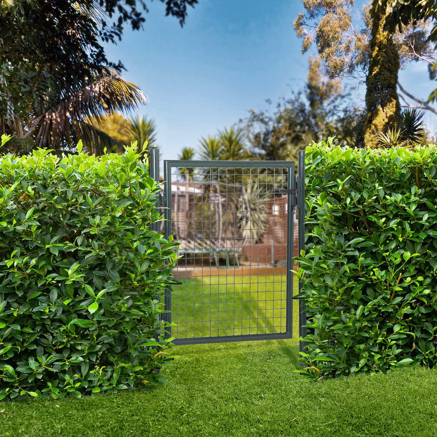 HOMCOM Green Steel Garden Swing Gate with Lock and 3 Keys, W: 97 cm, H: 150 cm – 2