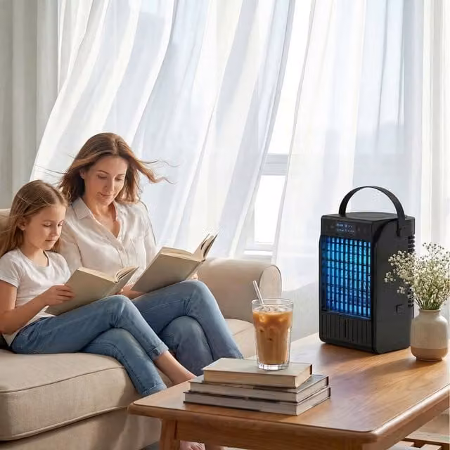 HOMCOM 4-in-1 Mini Air Cooler with RGB 7 LED Light, Black