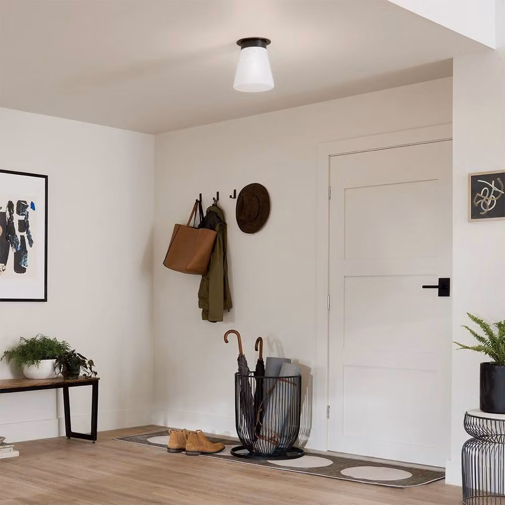 Kichler Albers Contemporary Semi Flush Ceiling Light in Black with Glass Shade, E27 – 2