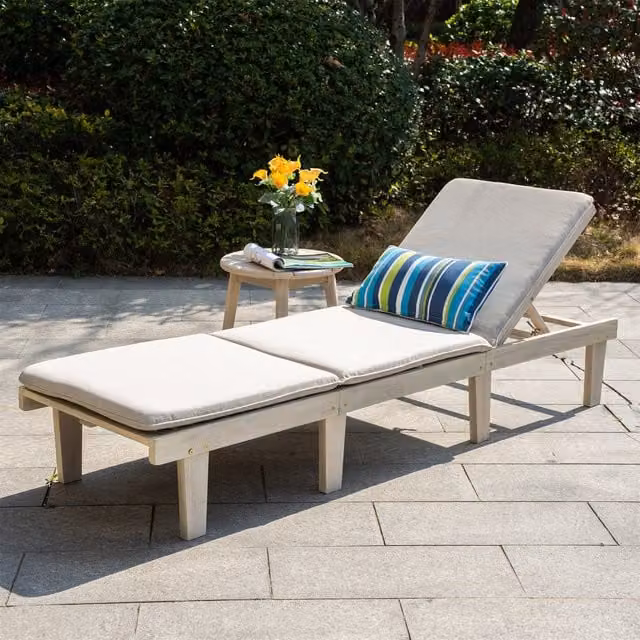 Abrihome Acacia Wood Outdoor Lounger and Table Set in Natural Brown