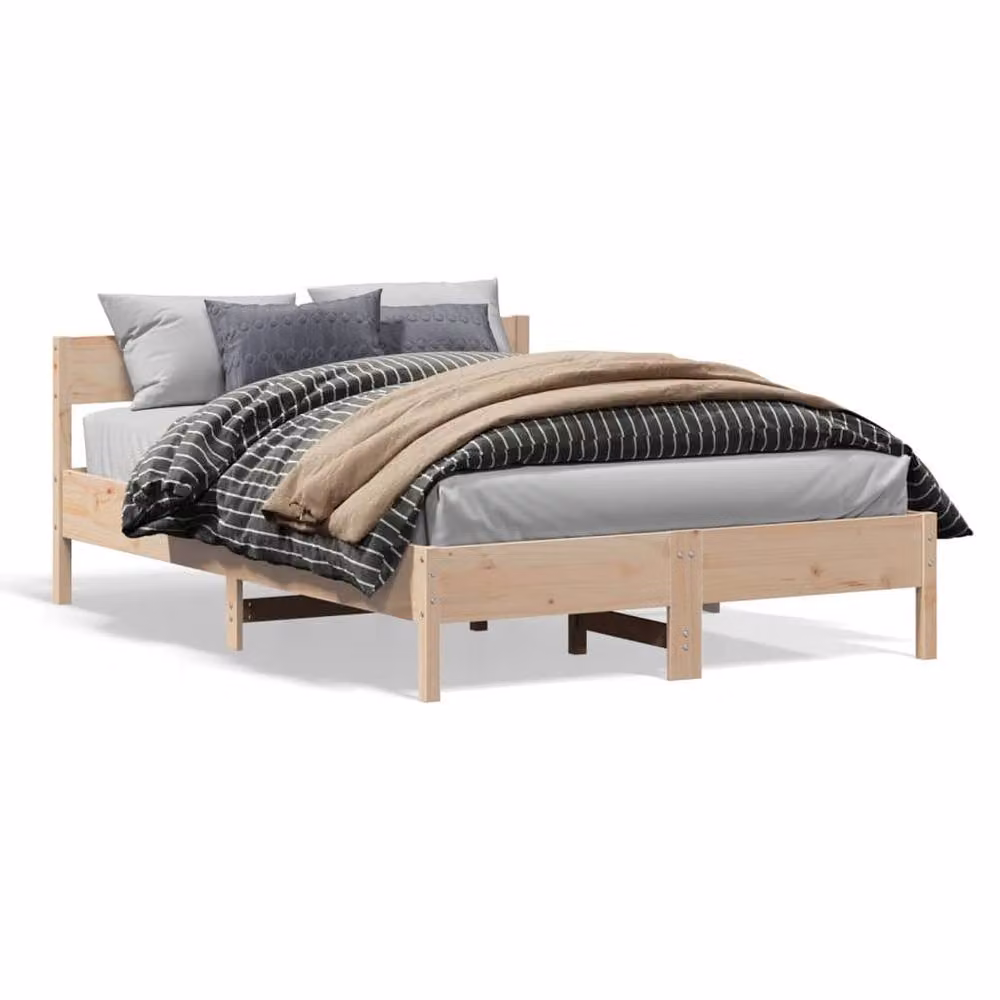 Berkfield Home Beautiful Solid Wood Bed Frame in Beige, W/D/H: 155.5 x 155.5 x 71.5 cm, King Size 150 x 200 cm – 2
