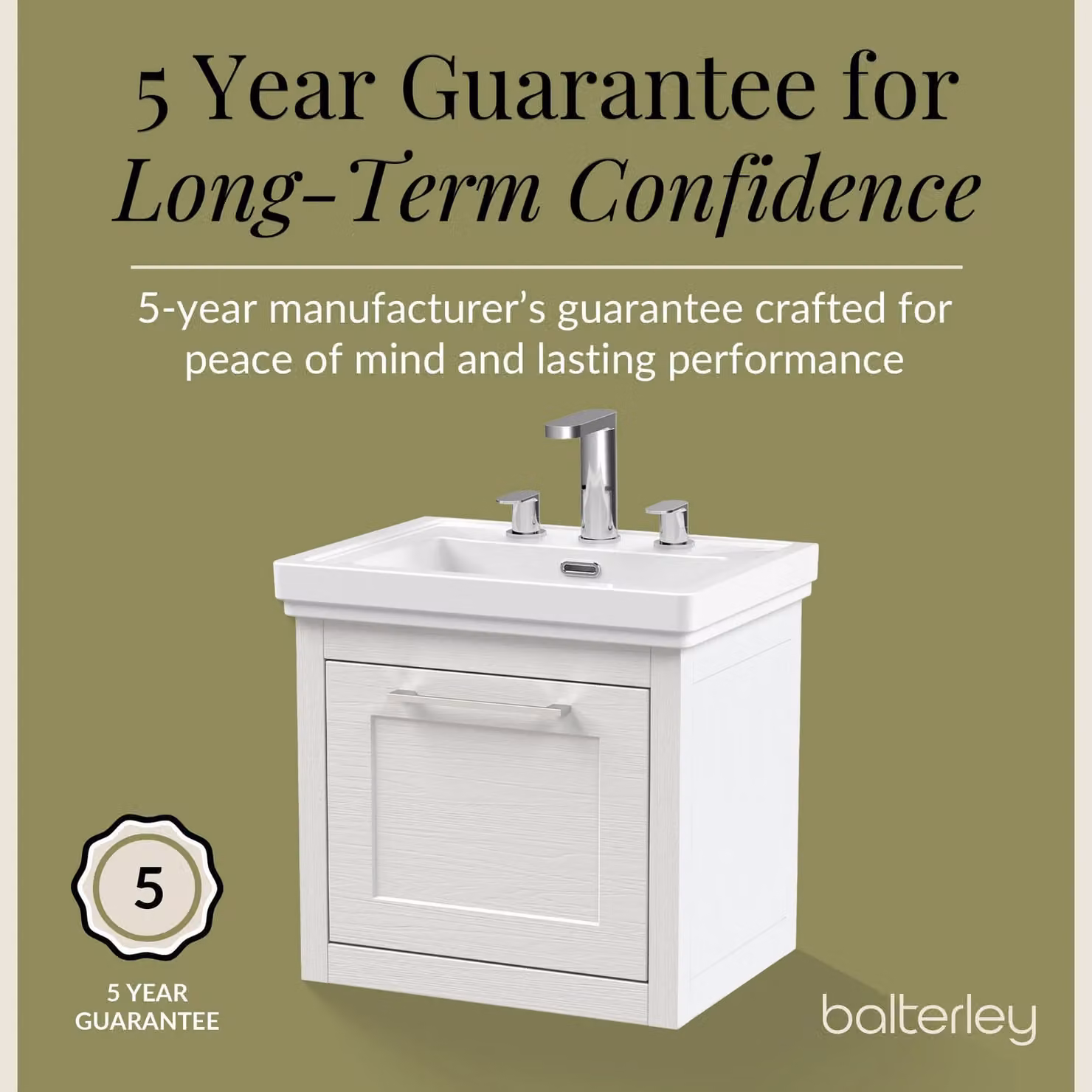 Balterley Wall Hung 1 Drawer Vanity Unit and 3TH Fireclay Basin, White, W: 50 cm – 4