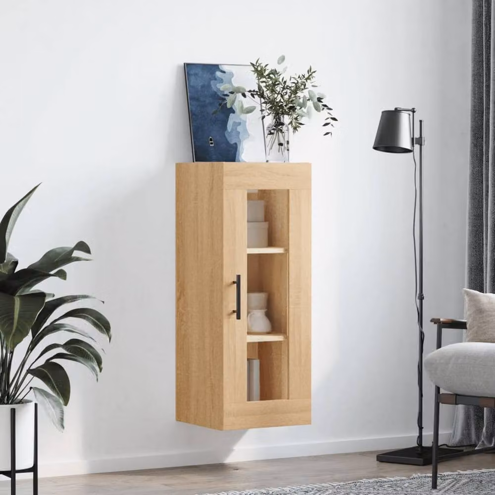 Berkfield Home Sonoma Oak Wall Mounted Cabinet with Glass Doors in Brown, W/D/H: 34.5 x 34 x 90 cm – 2