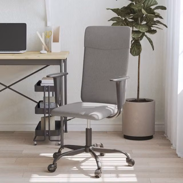 Berkfield Modern Grey Fabric Task Chair with Headrest and Armrests – 1