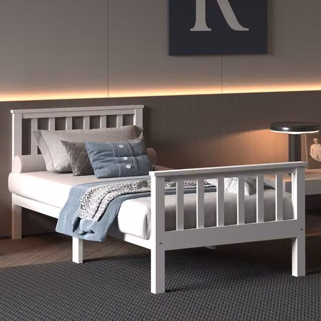 HMD Furniture Solid Wood Bed Frame in White, W/D/H: 160 x 200 cm