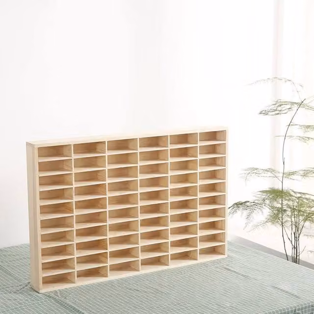 EONLION 60 Grid Wooden Toy Car Display Case, Brown, W: 52 cm, D: 35.6 cm, H: 3.5 cm – 1