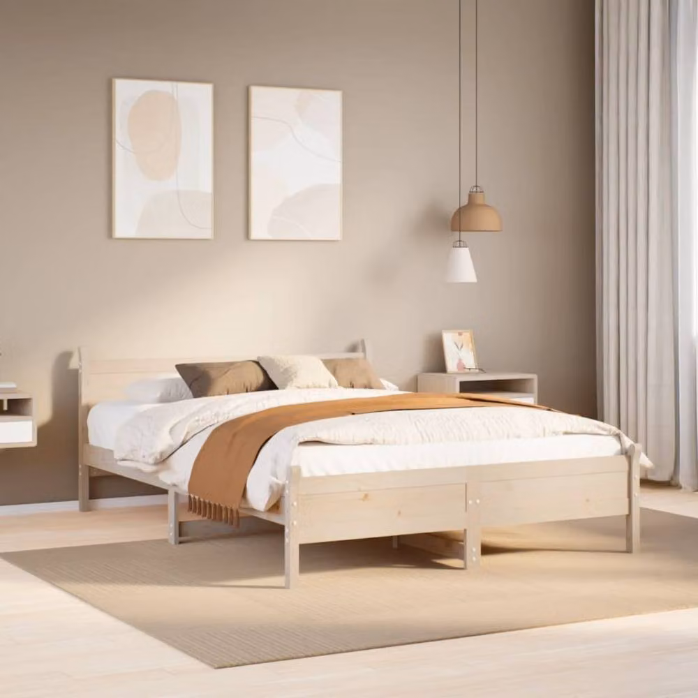 Berkfield Home Small Double Solid Wood Pine Bed Frame in Beige, W/D/H: 120 x 200 cm – 2