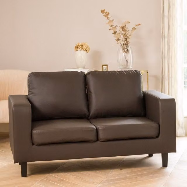 Artemis Home Monmouth 2 Seat Sofa in Brown with Synthetic Leather Upholstery and Solid Wood Frame – 1