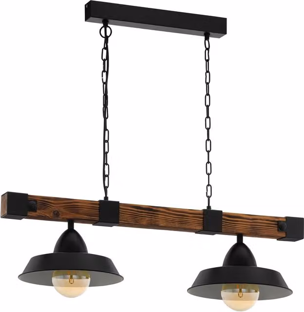 Loops Suspended Ceiling Pendant Light in Black and Rustic Wood for Kitchen and Dining Rooms