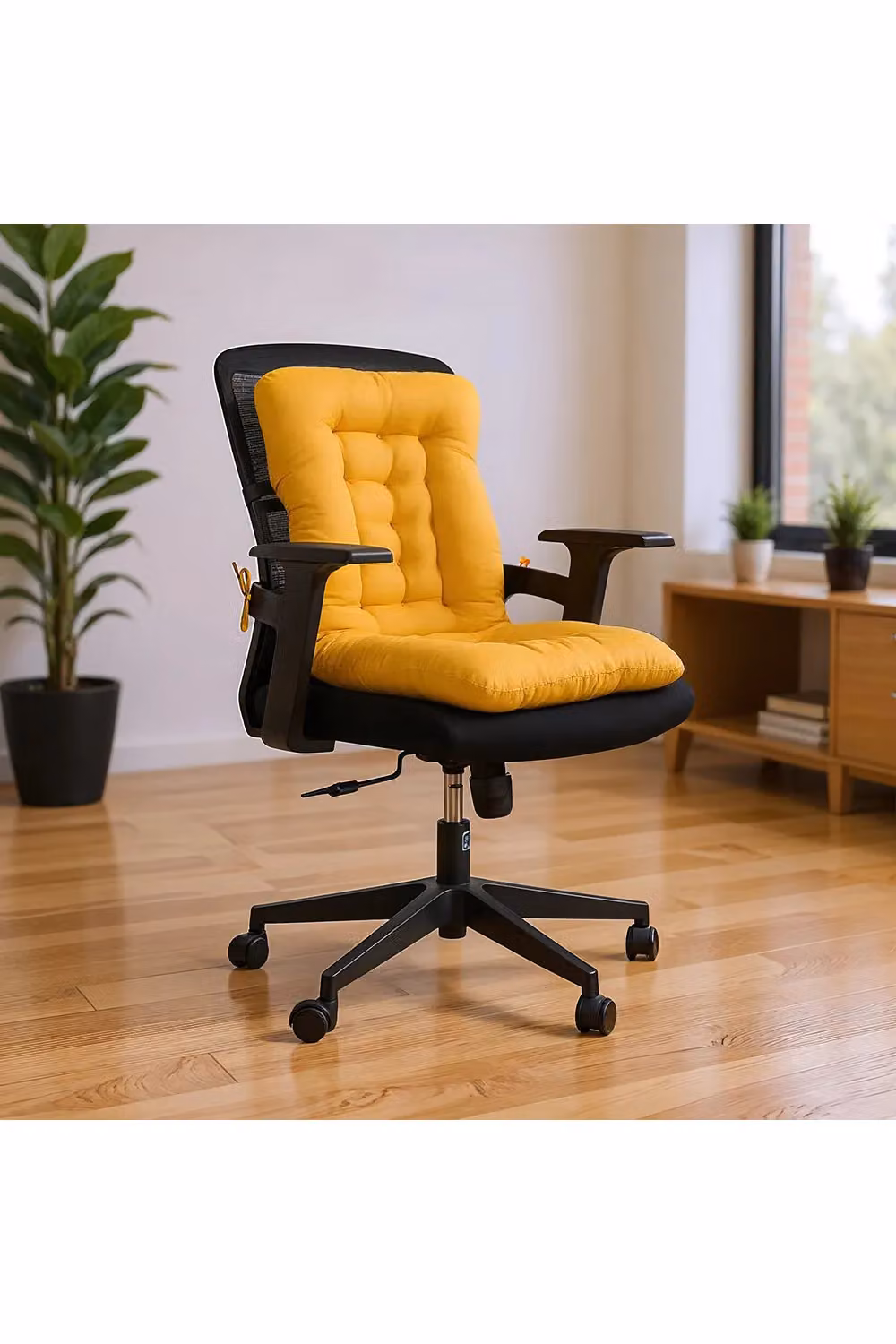 Living and Home Rectangular Chair Cushion with Elastic and Tie Straps in Yellow – 5
