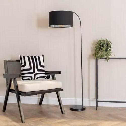 ValueLights Curva Trend Modern Floor Lamp in Black with Chrome Inner Shade and Warm White Bulb – 2
