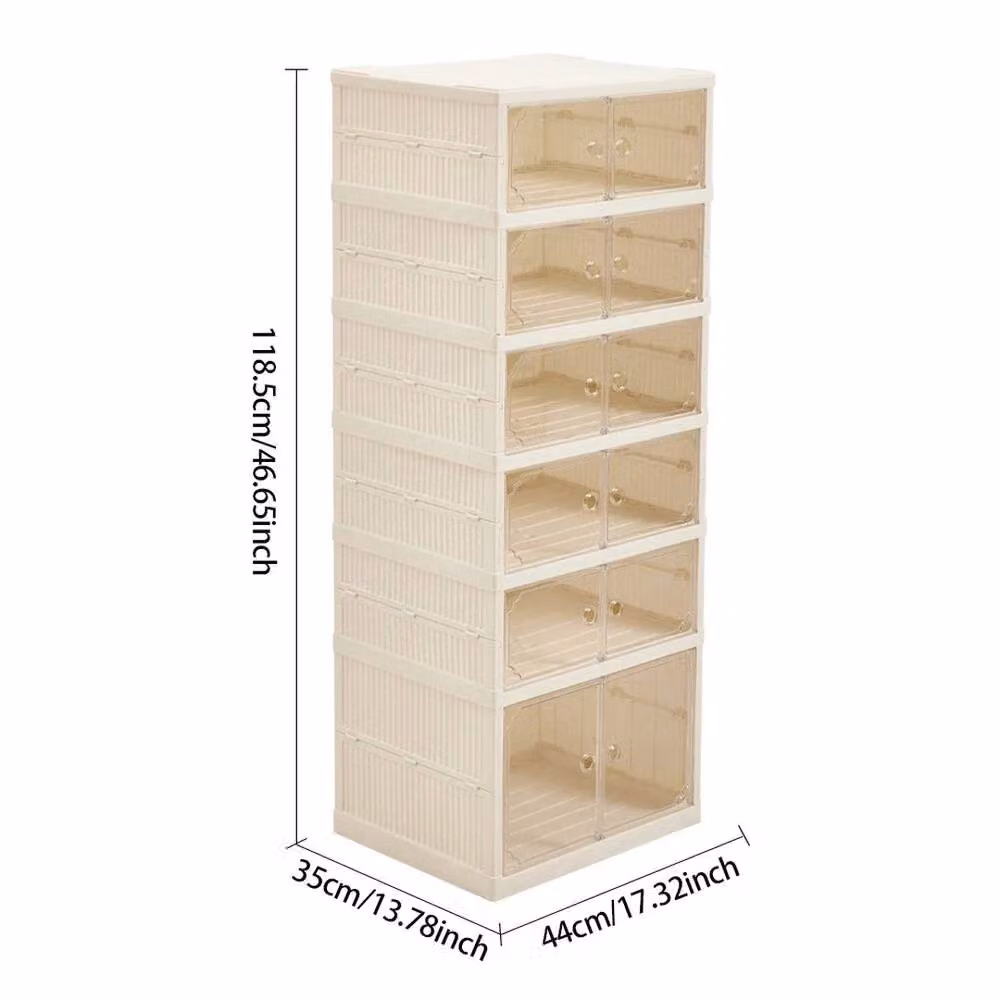 KORVIXA 6 Tier Plastic Wardrobe Storage Box in Beige and Transparent, W: 80 cm, H: 118.5 cm – 2