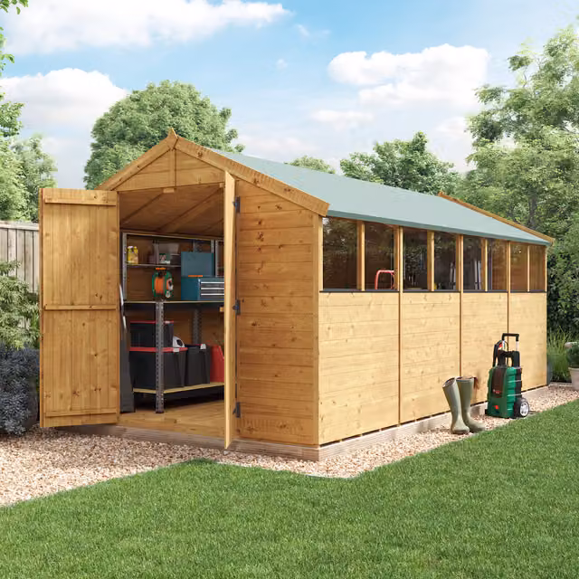 BillyOh Keeper Overlap Apex Wooden Garden Shed with Window in Brown