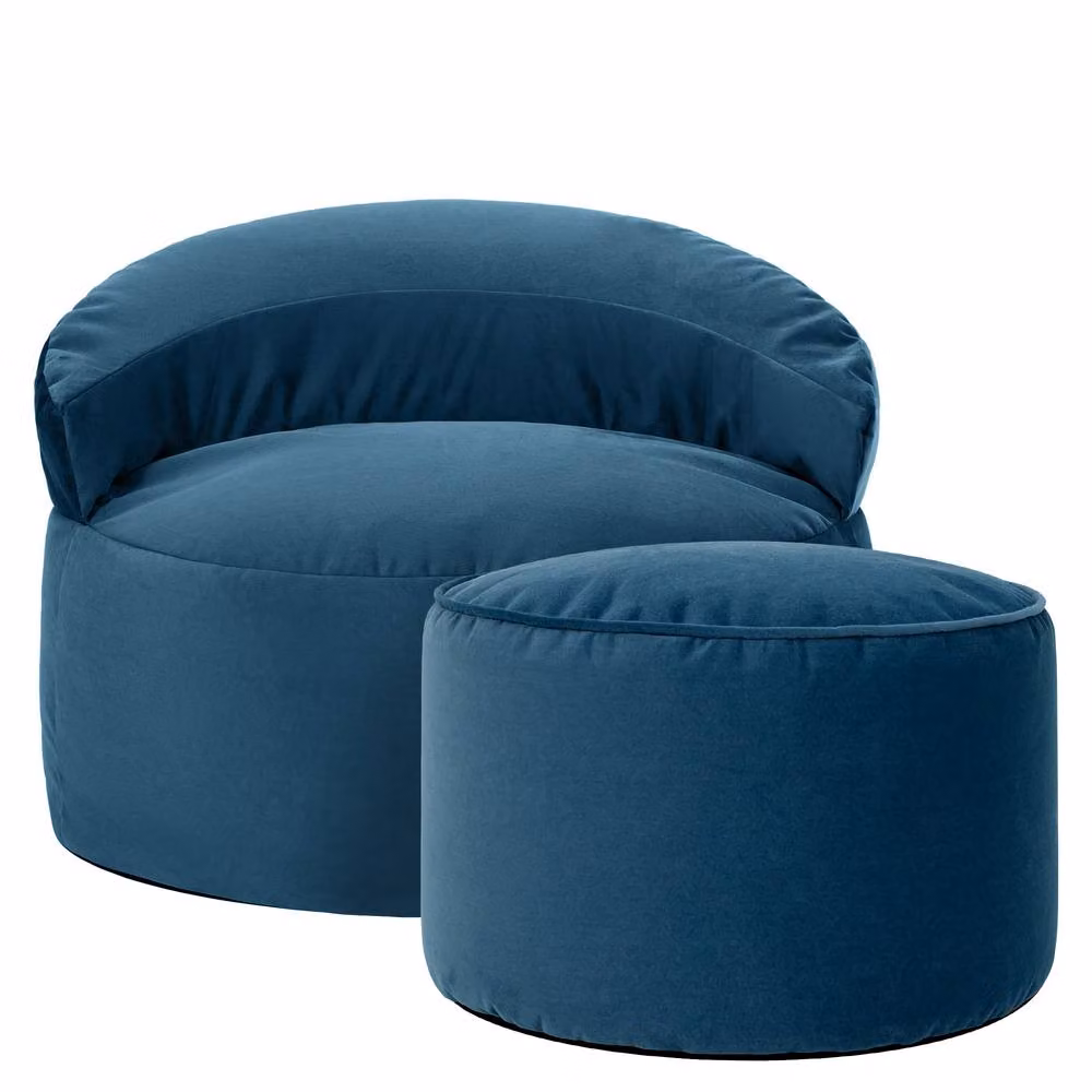 ICON Orb Accent Chair and Milano Round Footstool in Matt Navy Blue Velvet – 2