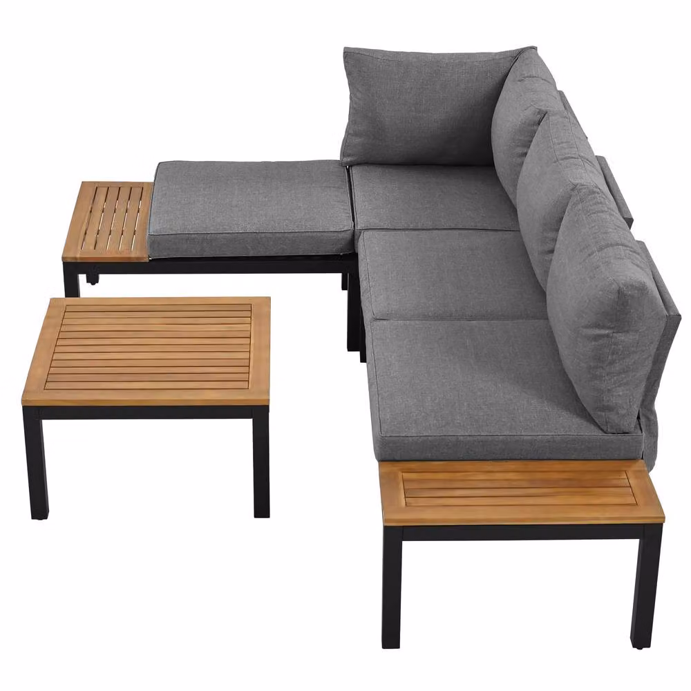HomeTouch 4 Seater Outdoor Lounge Set with Coffee Table in Grey and Beige – 3