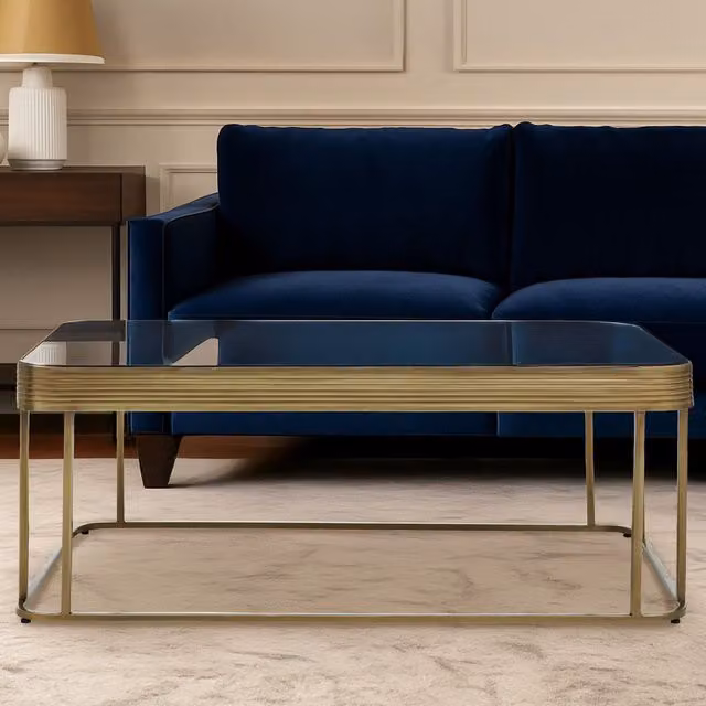 Orsina Rectangular Coffee Table with Transparent Glass Top and Gold-Finish Metal Frame – 2