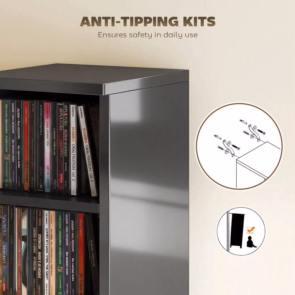 EONLION Set of 2 Black CD Storage Units with Adjustable Shelves, Width: 100 cm – 4
