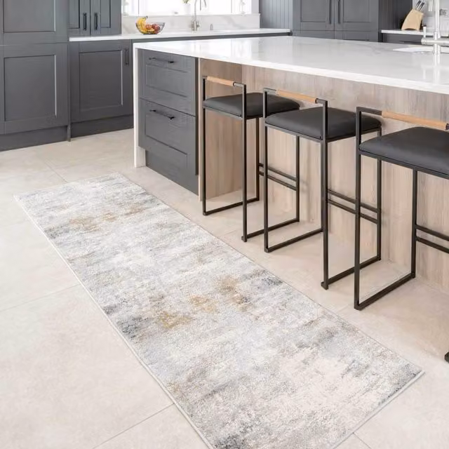 The Rug House Grey Abstract Modern Living Area Rug, W: 240 cm, D: 70 cm