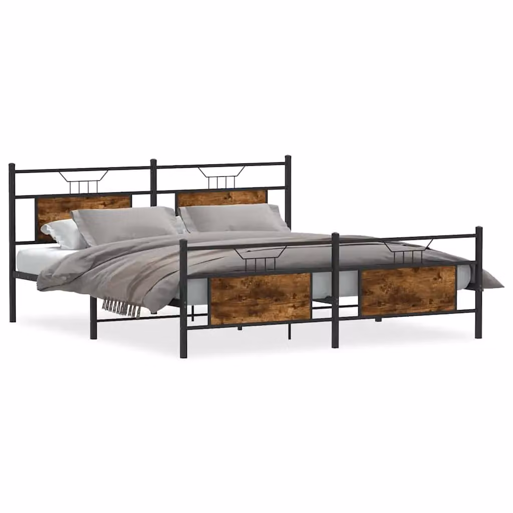 Berkfield Home Metal Bed Frame in Smoked Oak Brown, W: 160 cm, D: 200 cm – 2