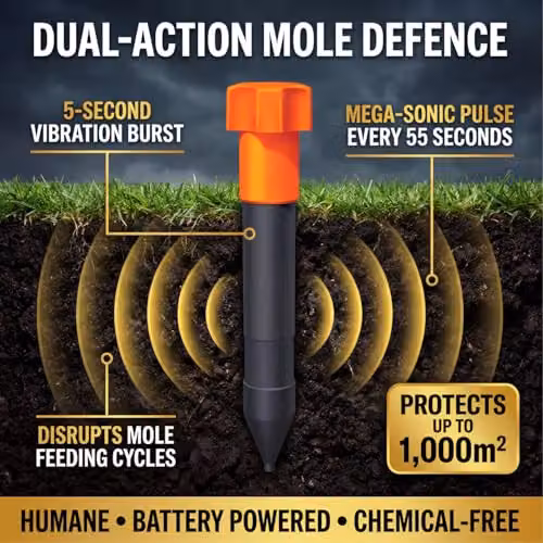 Defenders Mega-Sonic Mole Repeller Stake, Battery Powered, Multicolour, W: 8.5 cm, D: 12 cm, H: 28 cm – 2