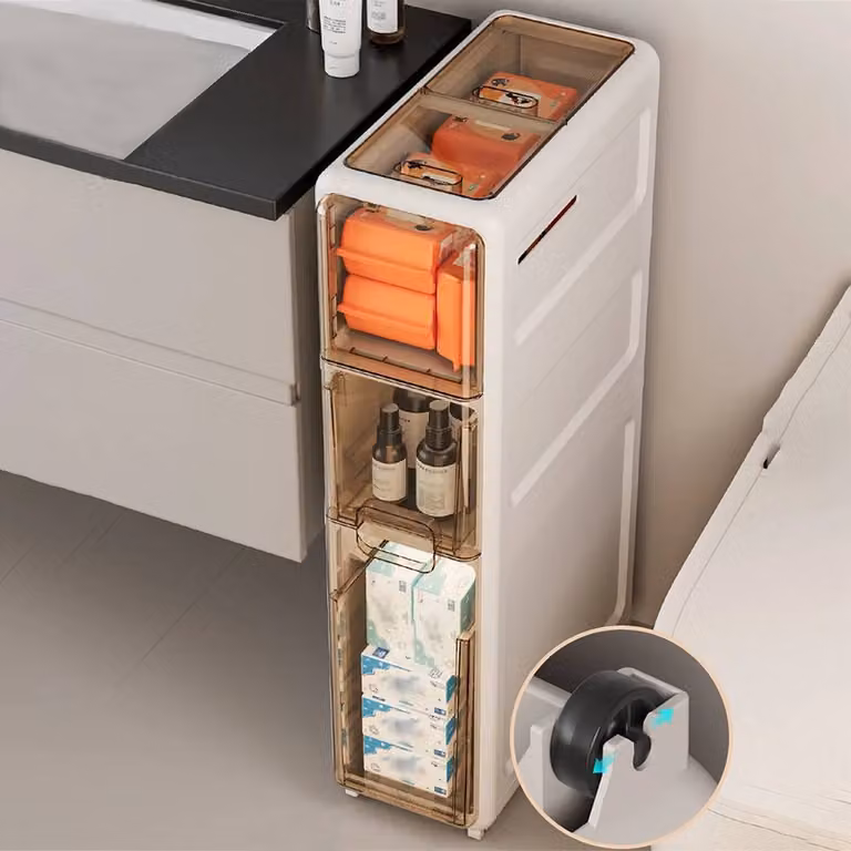FORGEVIO 3-Tier Plastic Bedroom and Bathroom Storage Cabinet in Beige