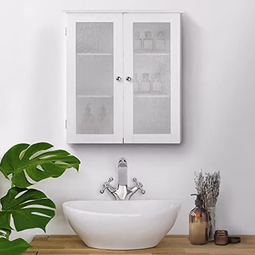 Teamson Home Connor White Wall Mounted Corner Bathroom Cabinet with 2 Glass Doors W/D/H: 63.5 x 20.3 x 63.5 cm – 2